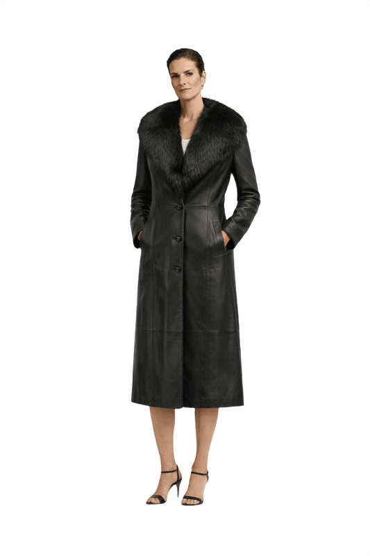 1990s Black Leather Coat - Model