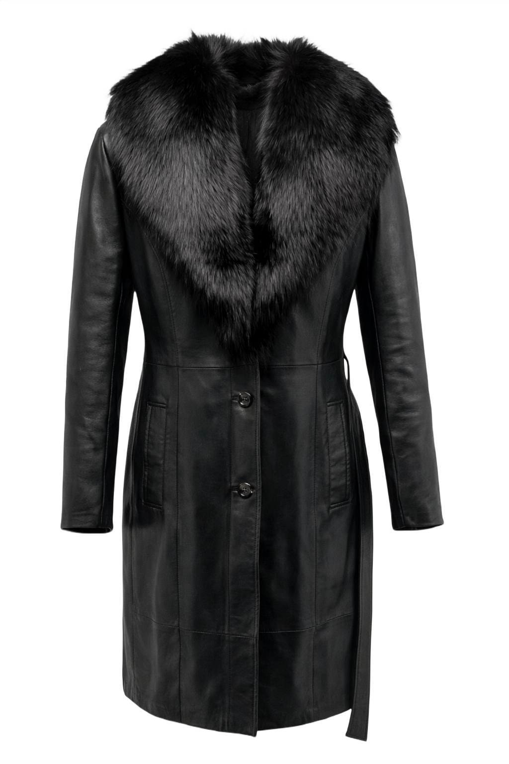 1990s Black Leather Coat - Front View