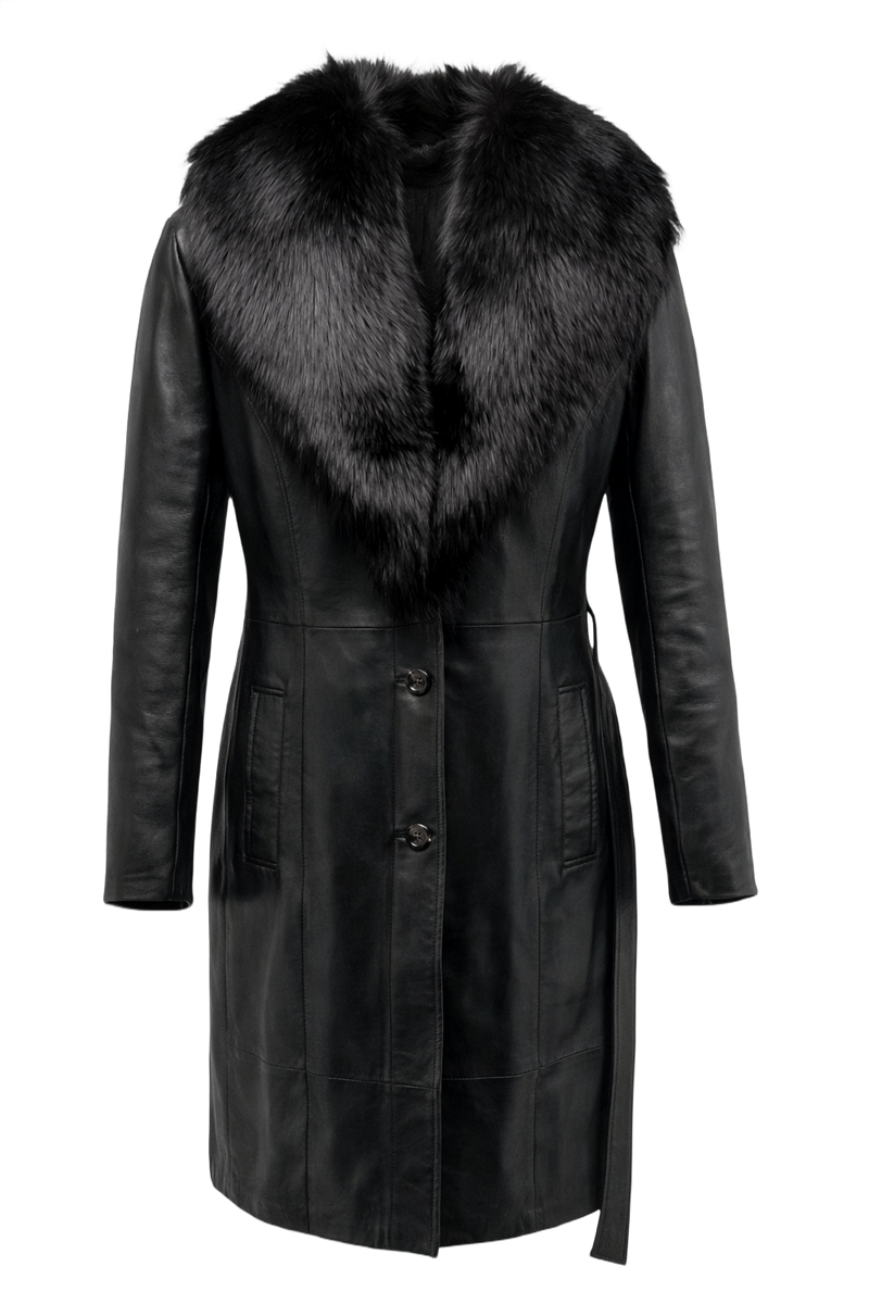 1990s Black Leather Coat - Front View