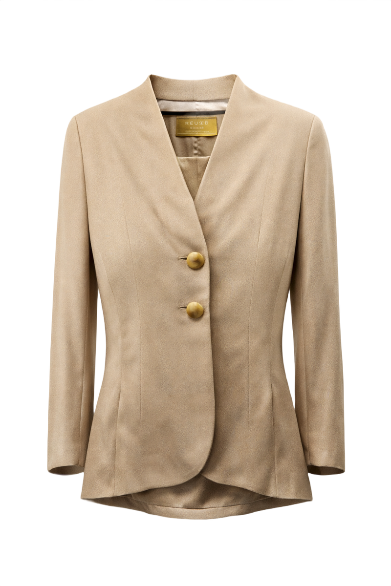 1980s Cream White Silky Synthetic Blazer - Front View