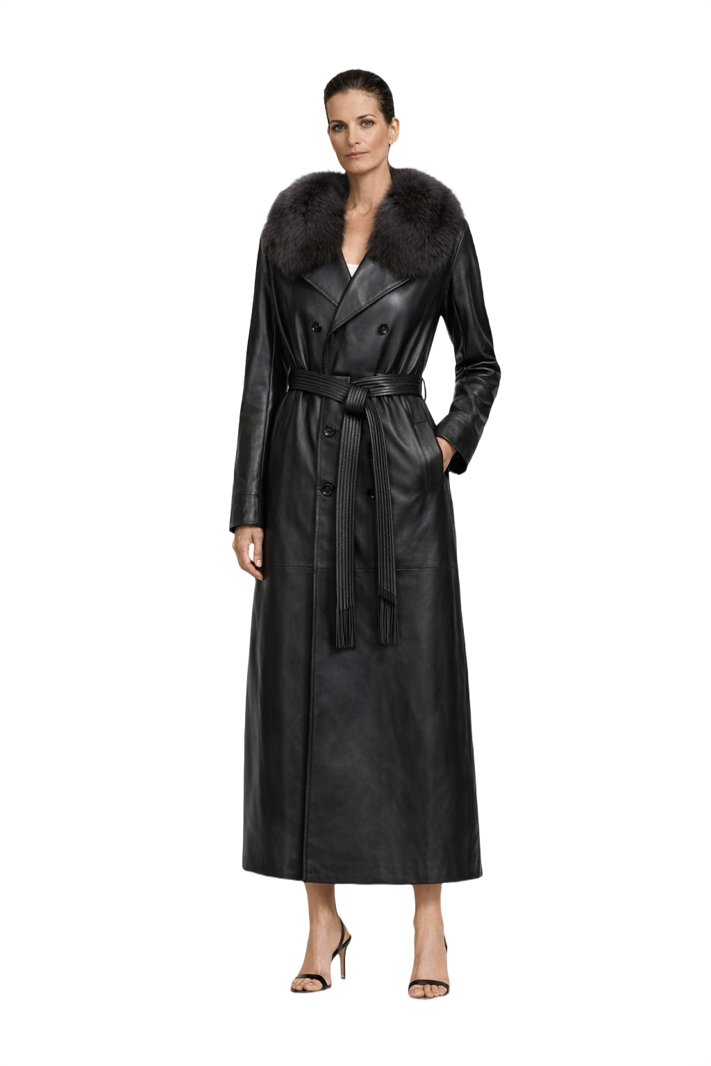 1990s Black Leather Coat - Model