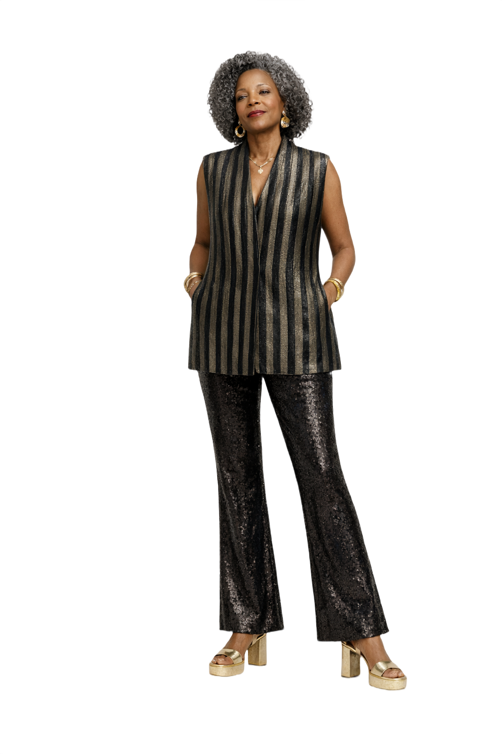 1970s Metallic Silver Synthetic Vest - Model