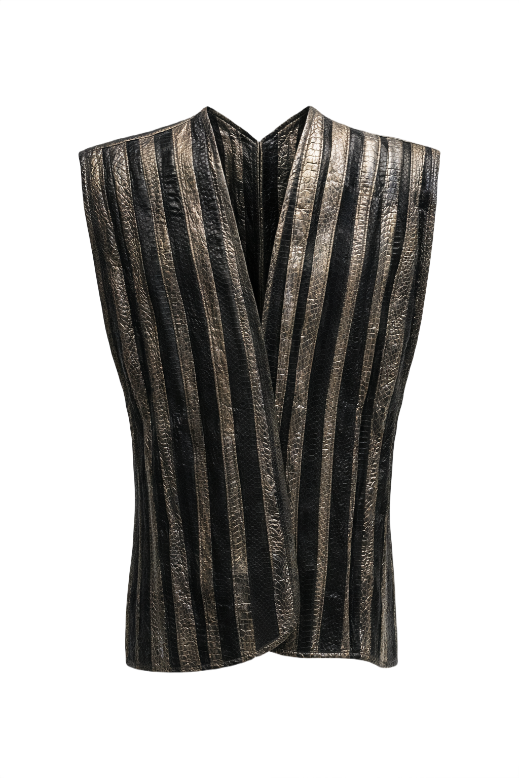 1970s Metallic Silver Synthetic Vest - Front View