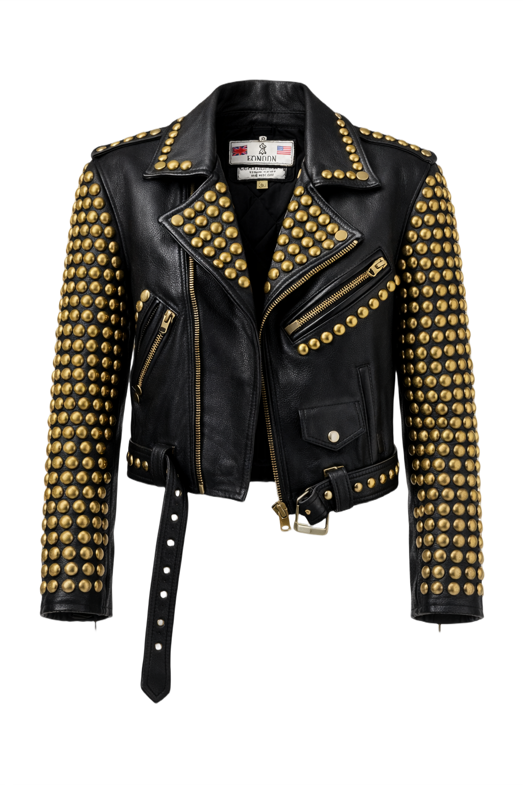 1990s Black Leather Biker Jacket - Front View