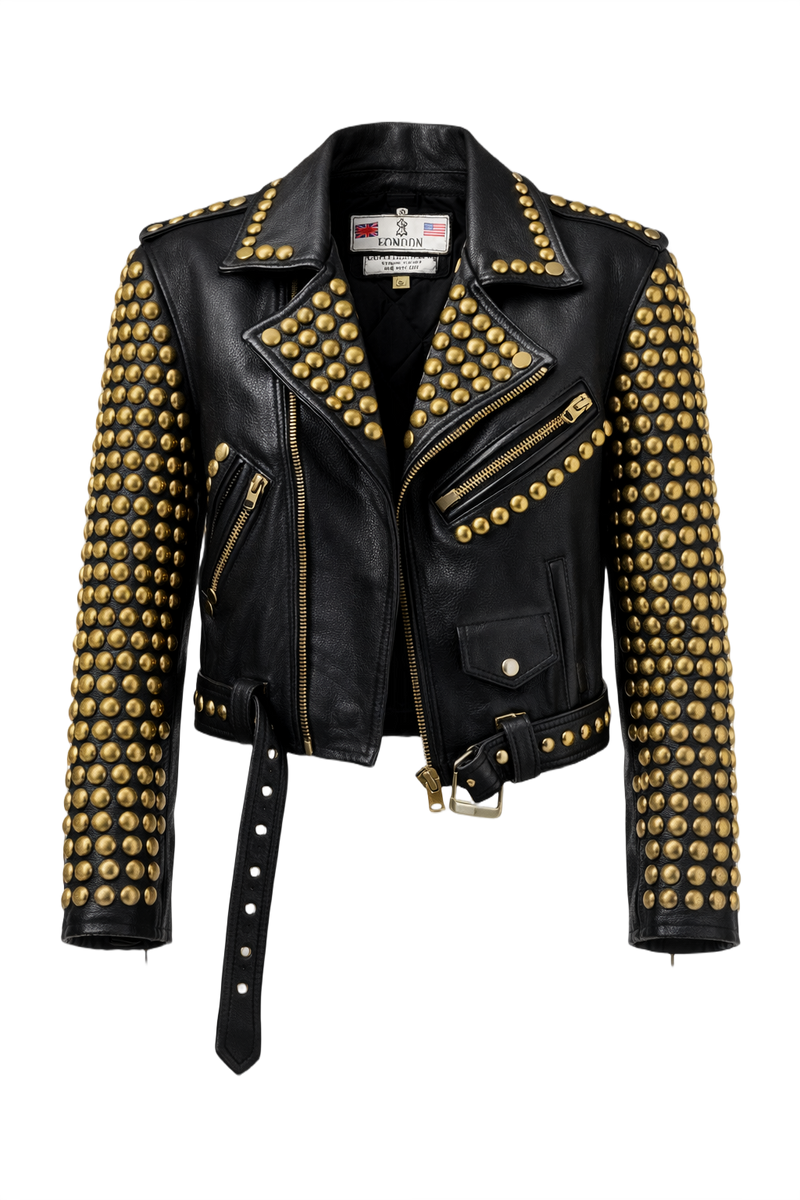 1990s Black Leather Biker Jacket - Front View