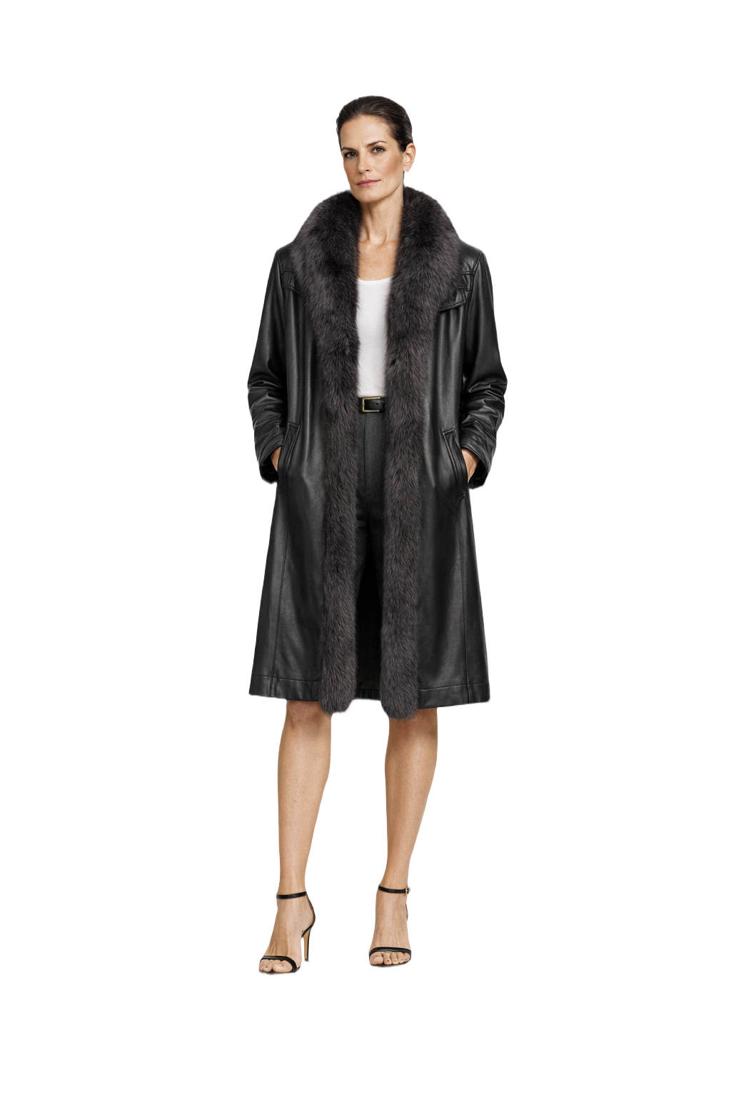 1990s Black Leather Coat - Model