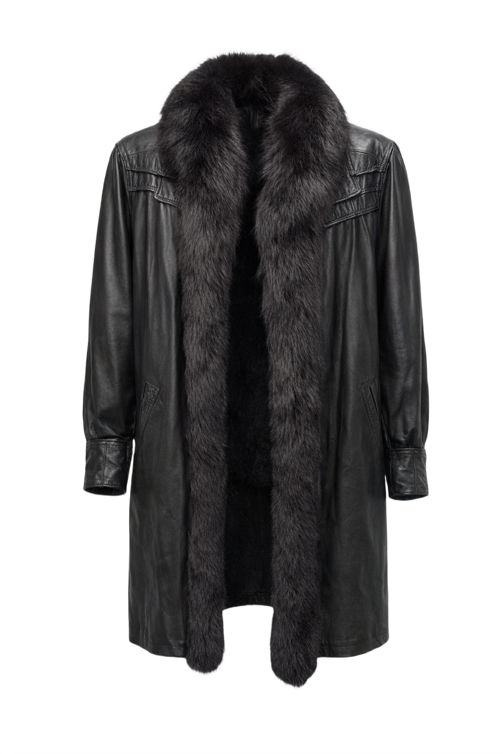 1990s Black Leather Coat - Front View