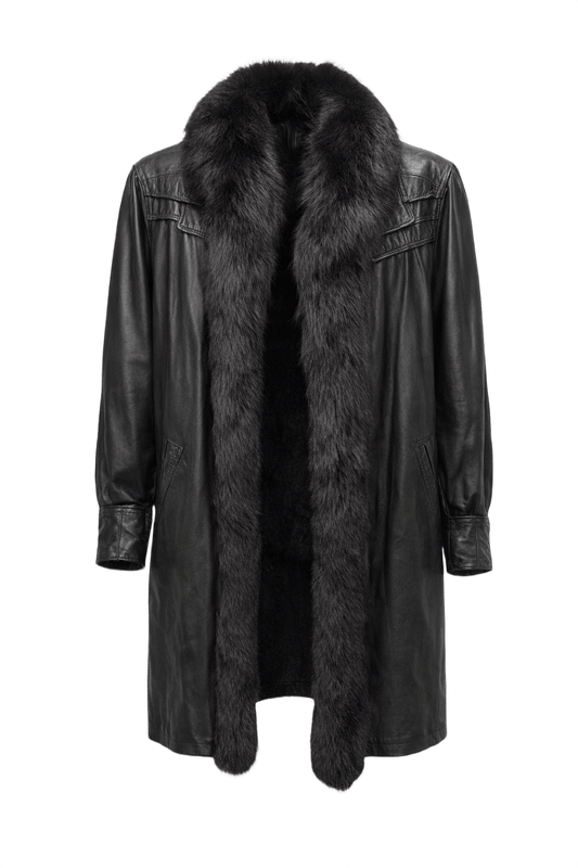 1990s Black Leather Coat - Front View