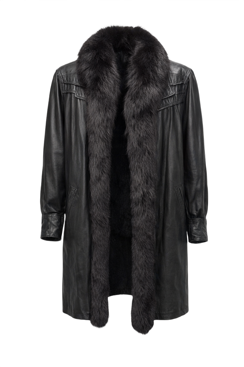 1990s Black Leather Coat - Front View