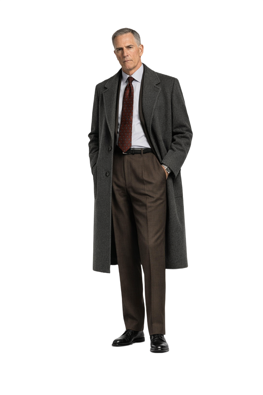 1990s Charcoal Grey Wool Coat - Model