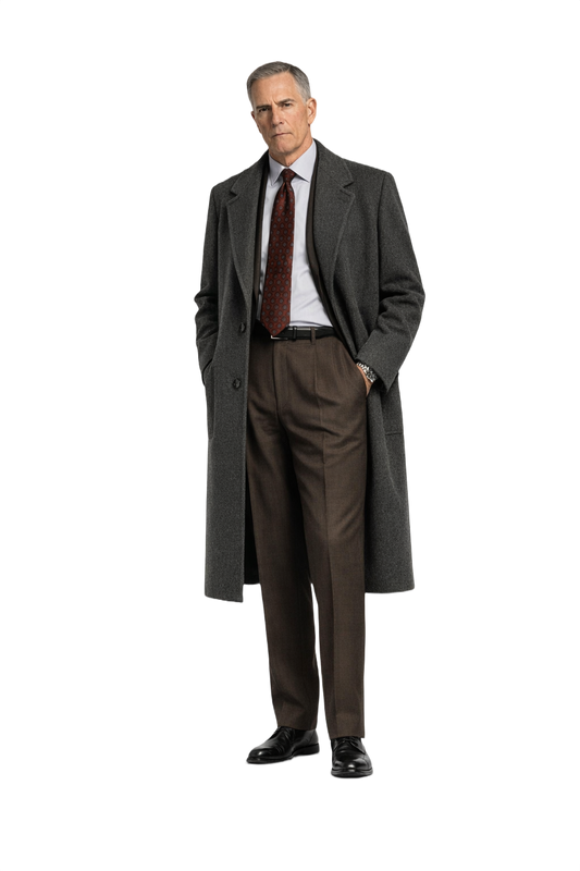 1990s Charcoal Grey Wool Coat - Model