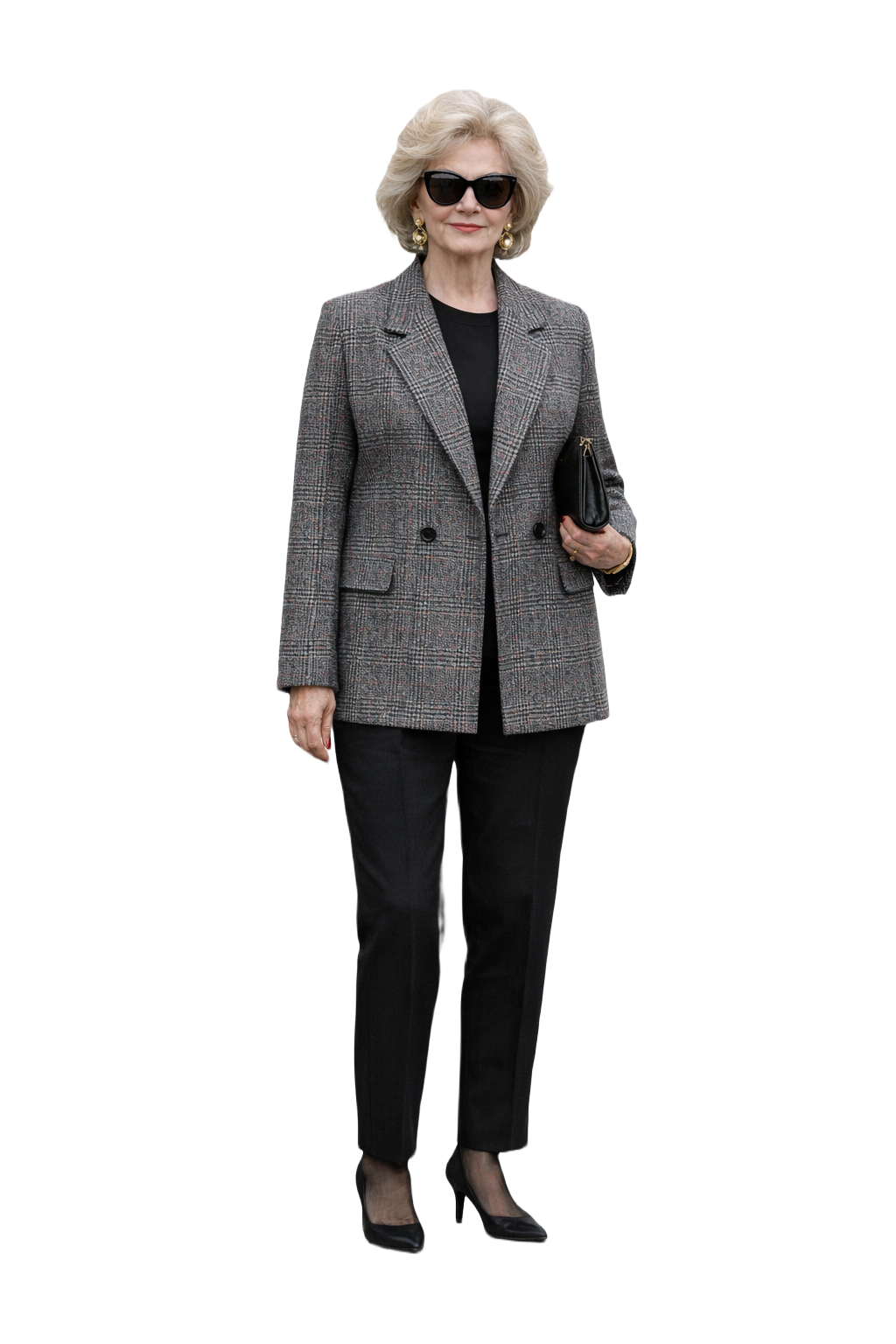 1980s Black and White Wool Blend Blazer - Model