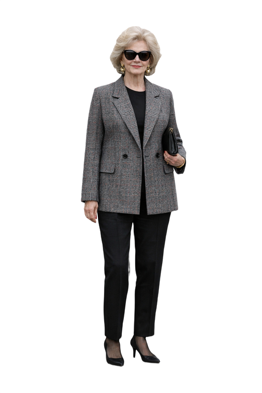 1980s Black and White Wool Blend Blazer - Model