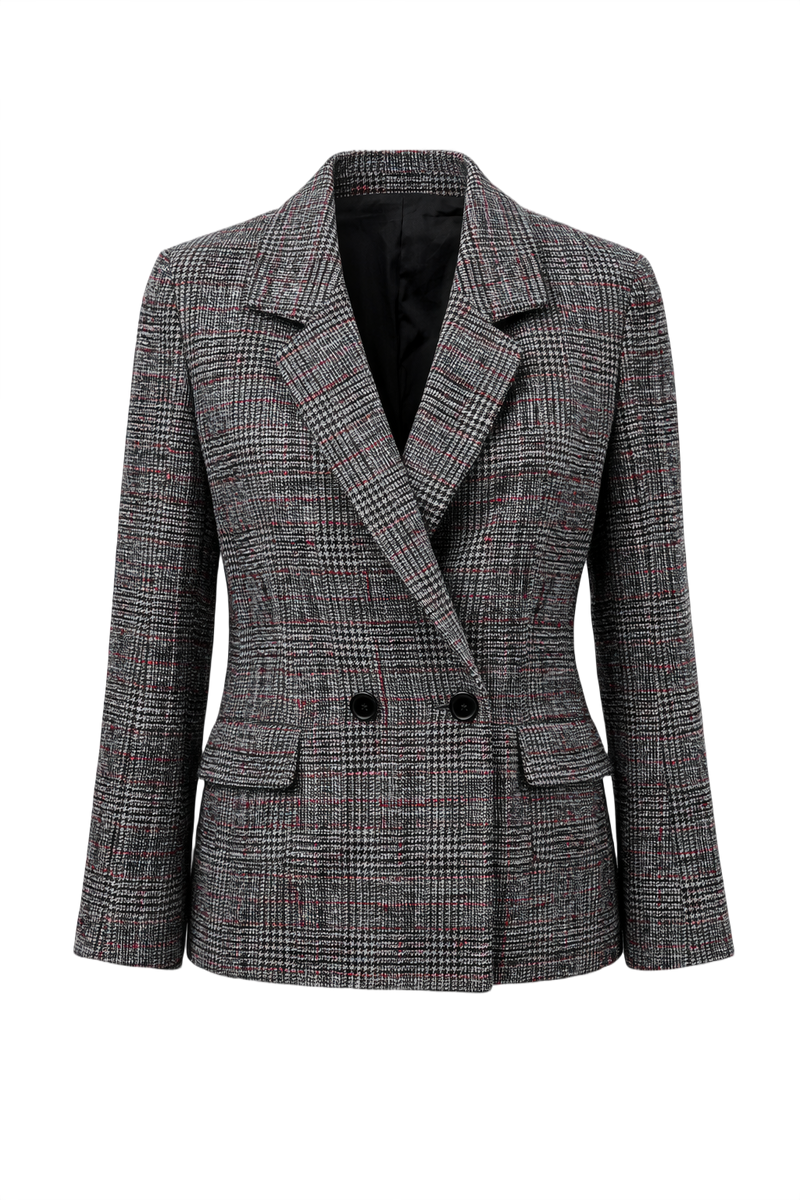 1980s Black and White Wool Blend Blazer - Front View