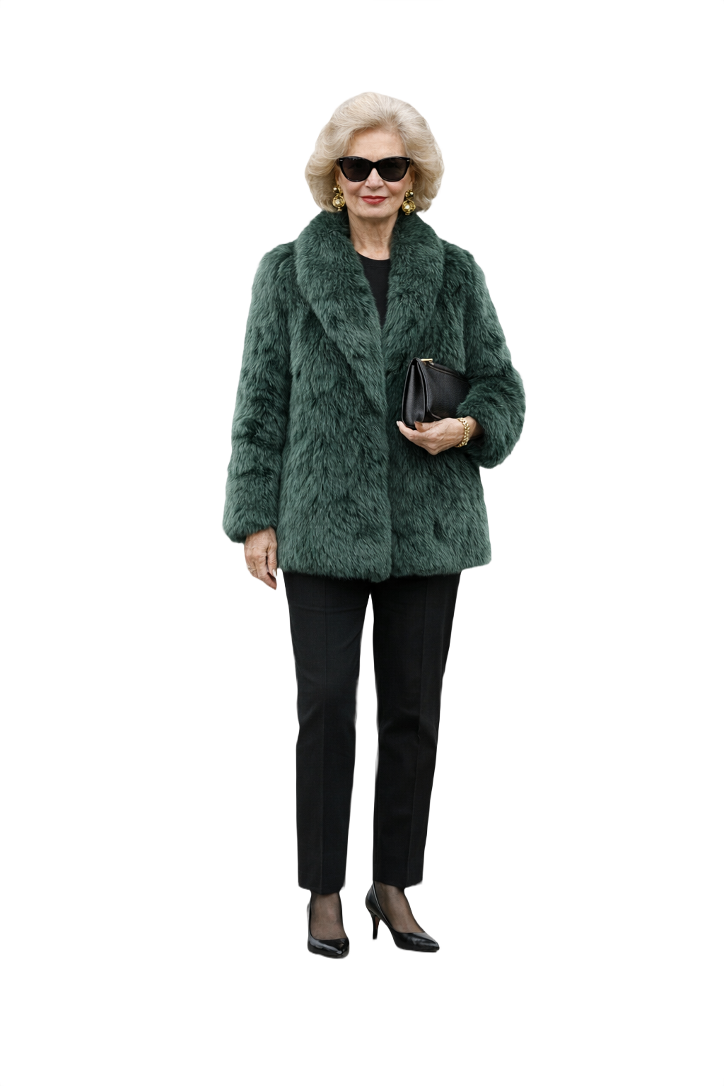 1980s Dark Green Faux Fur Coat - Model