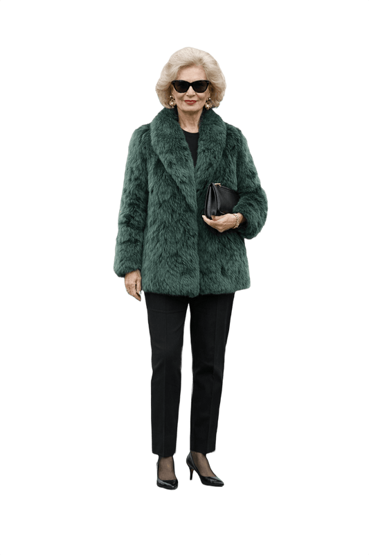 1980s Dark Green Faux Fur Coat - Model
