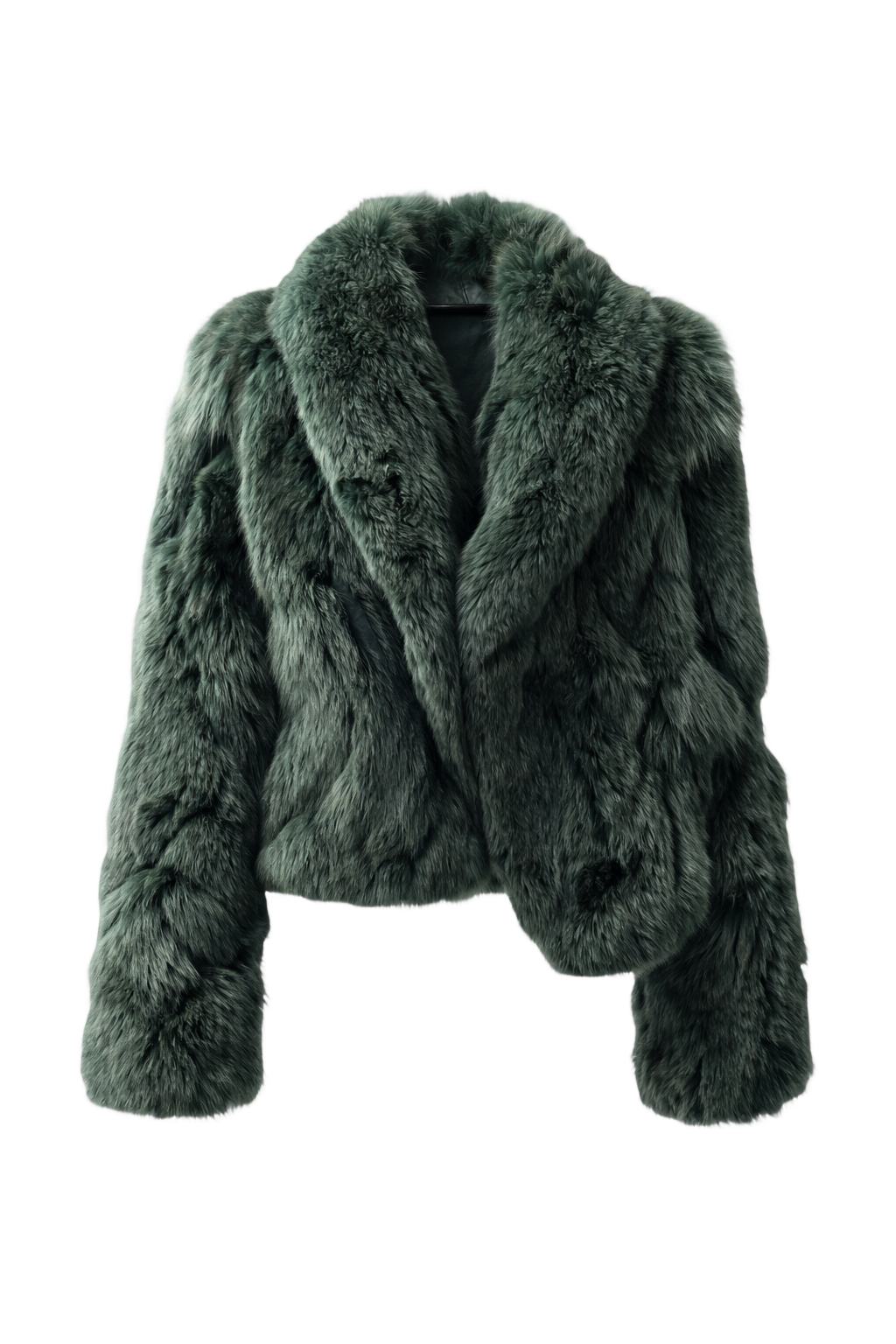 1980s Dark Green Faux Fur Coat - Front View