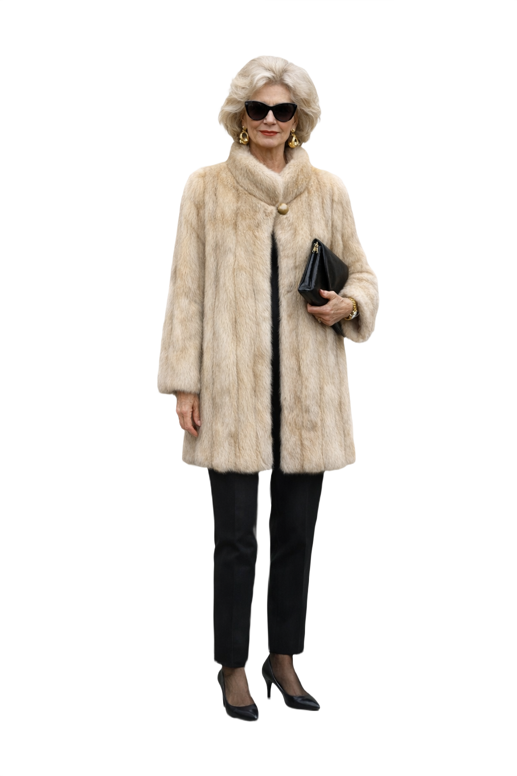 1980s Cream Beige Fur Coat - Model