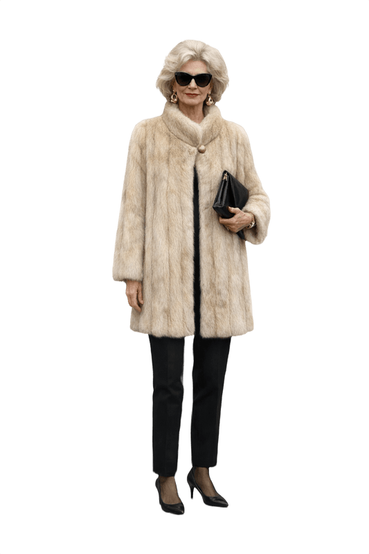 1980s Cream Beige Fur Coat - Model