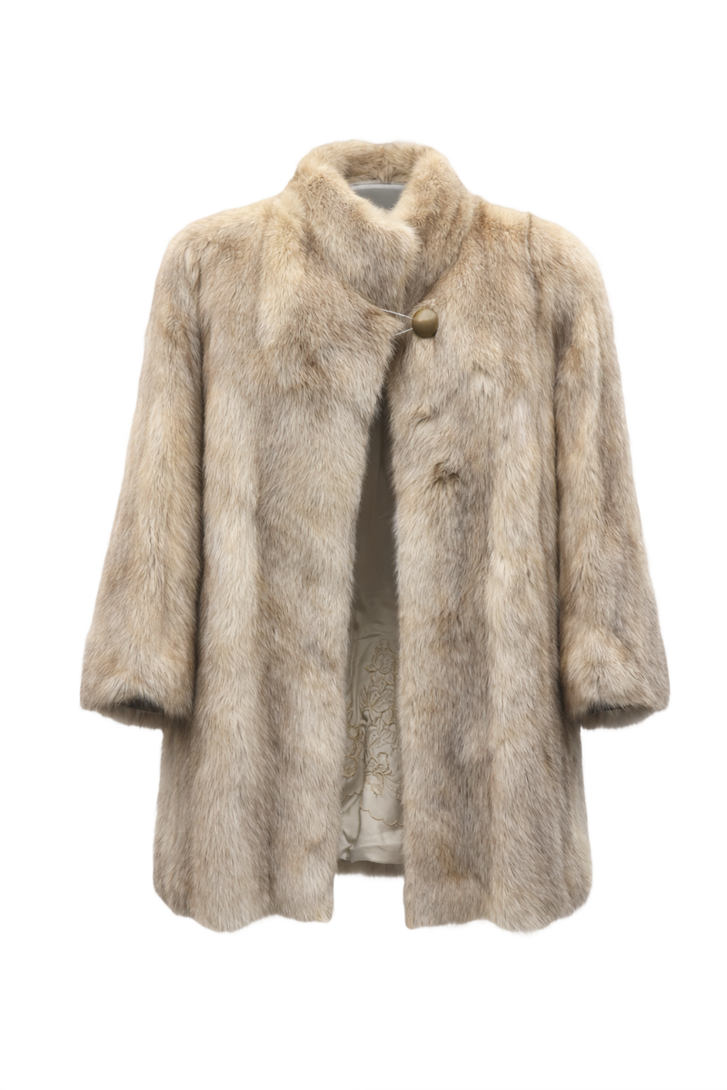 1980s Cream Beige Fur Coat - Front View