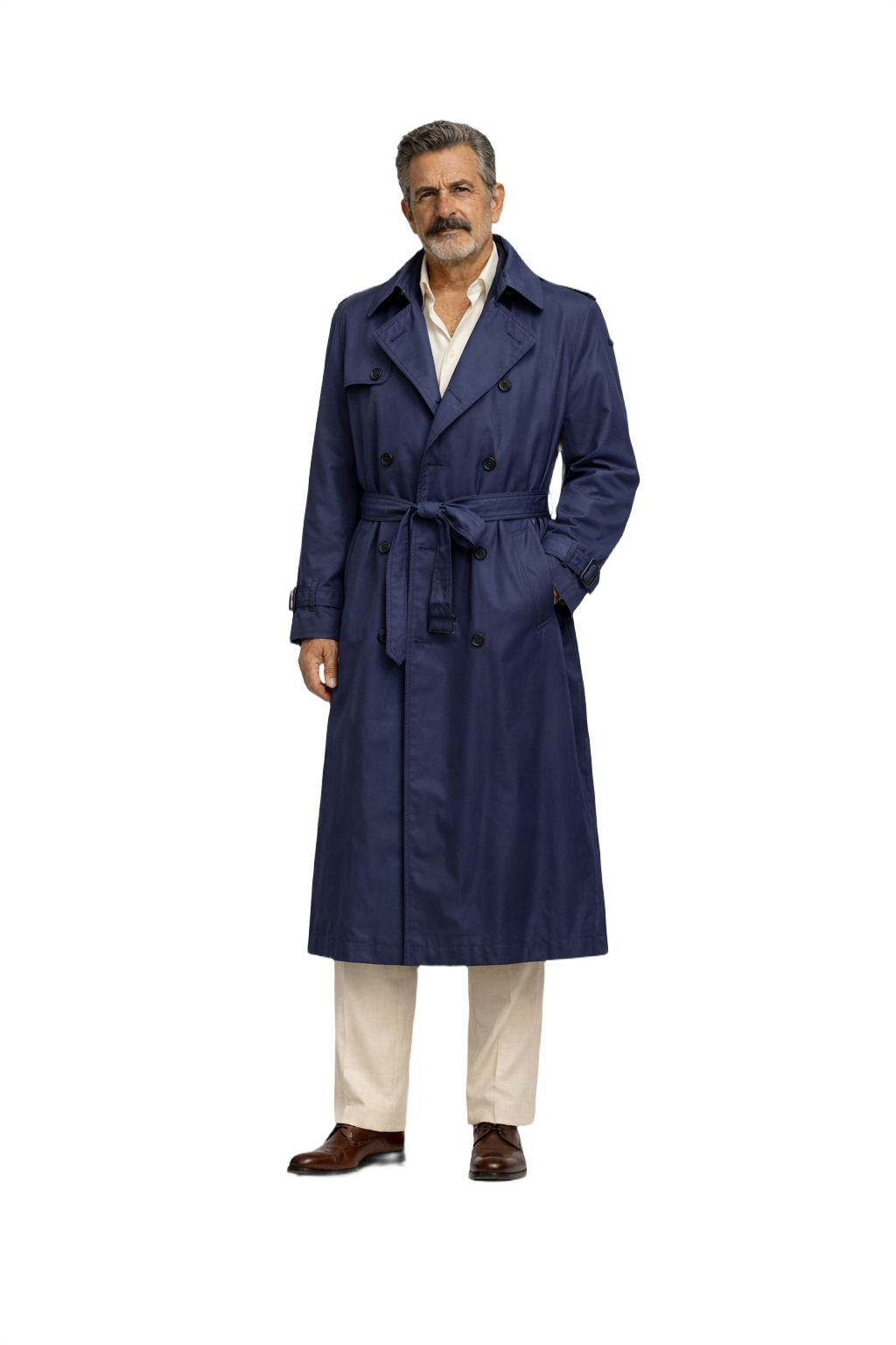 1980s Navy Blue Cotton Trench Coat - Model