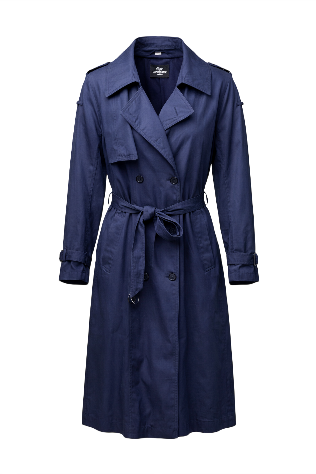 1980s Navy Blue Cotton Trench Coat - Front View
