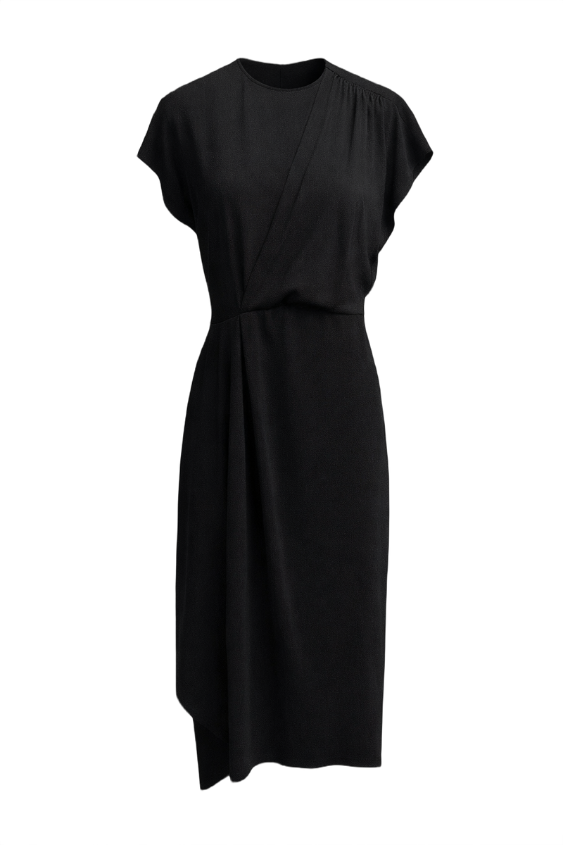 1960s Black Polyester Dress - Front View