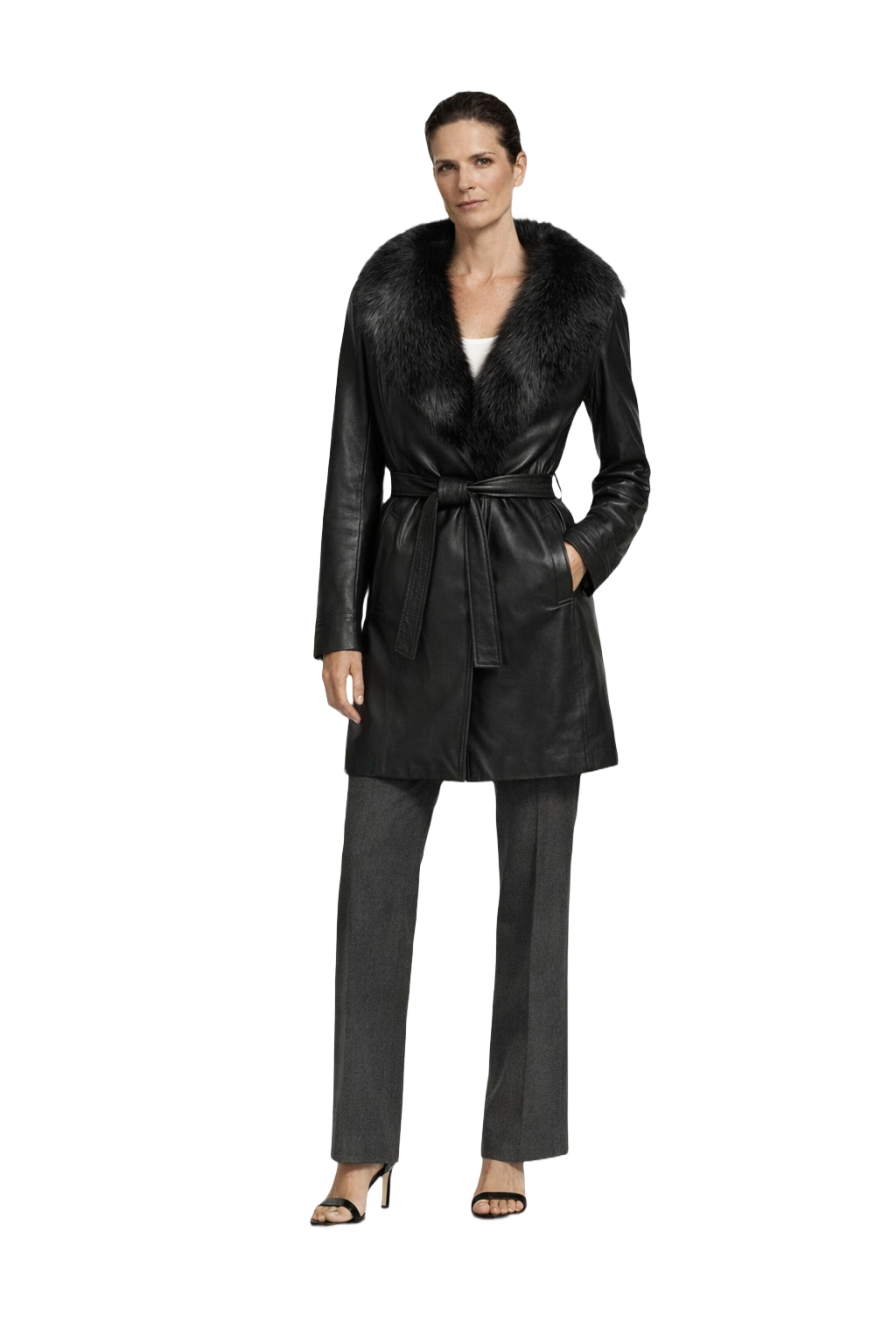 1990s Black Leather Coat - Model