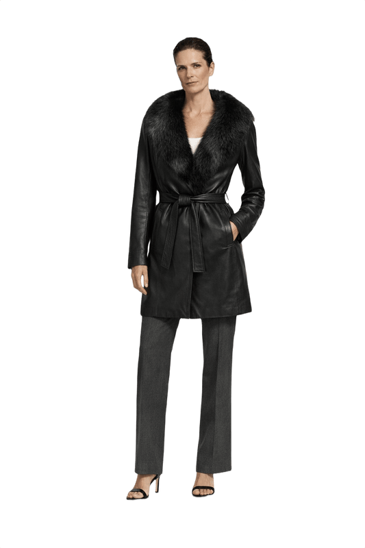 1990s Black Leather Coat - Model