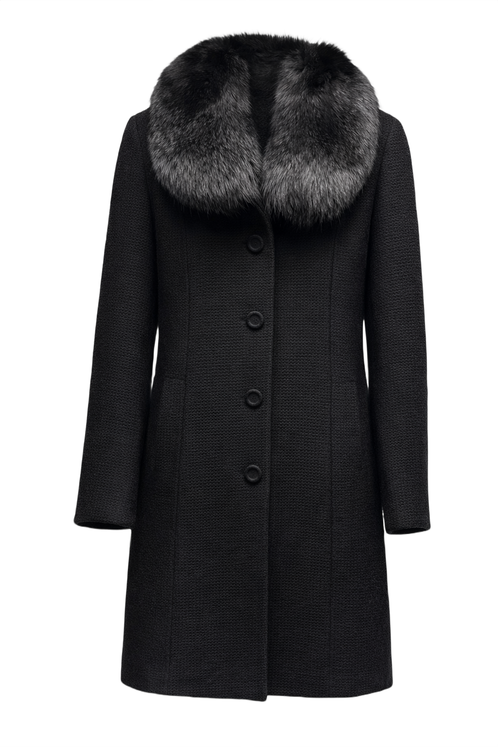 1970s Black Wool Coat - Front View