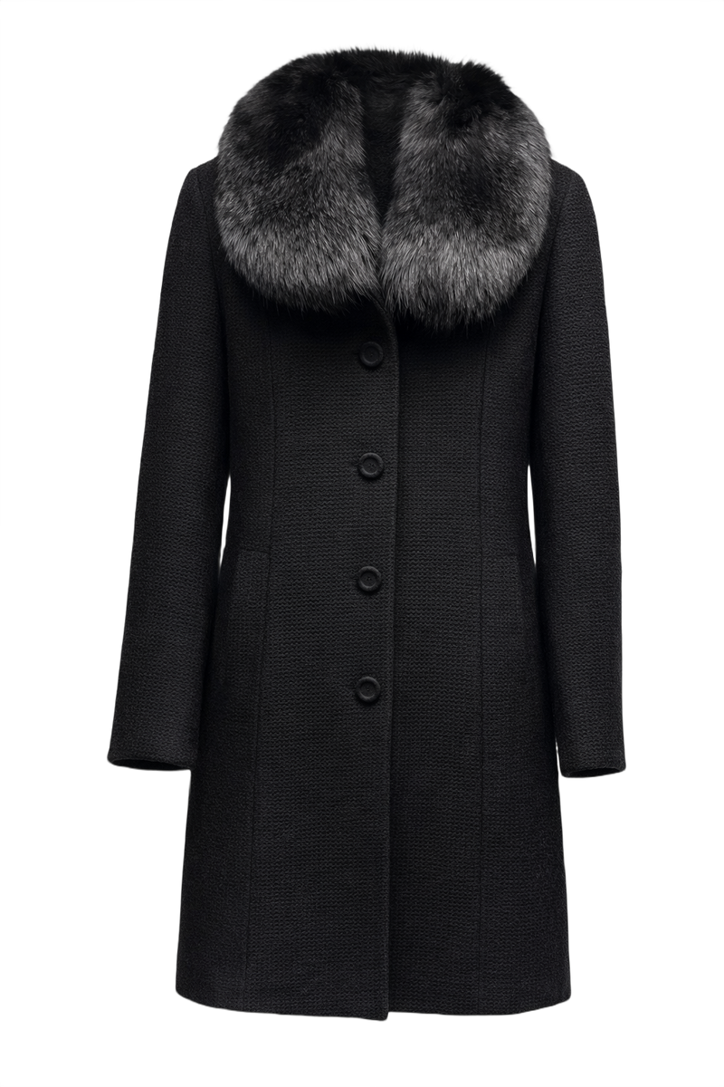 1970s Black Wool Coat - Front View