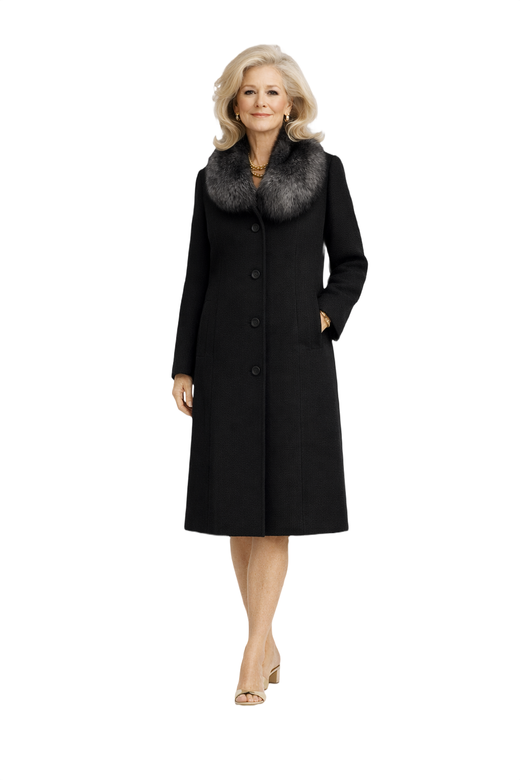 1970s Black Wool Coat - Model