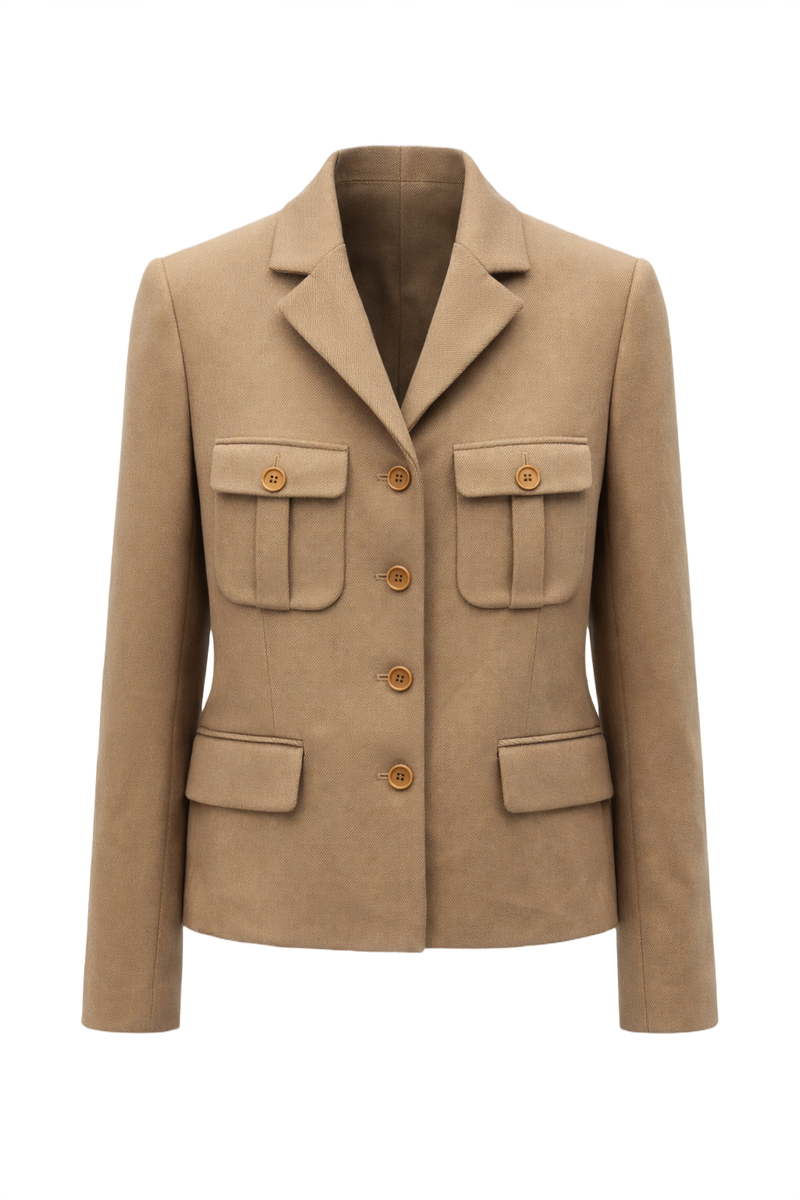 1990s Beige Wool Blazer - Front View