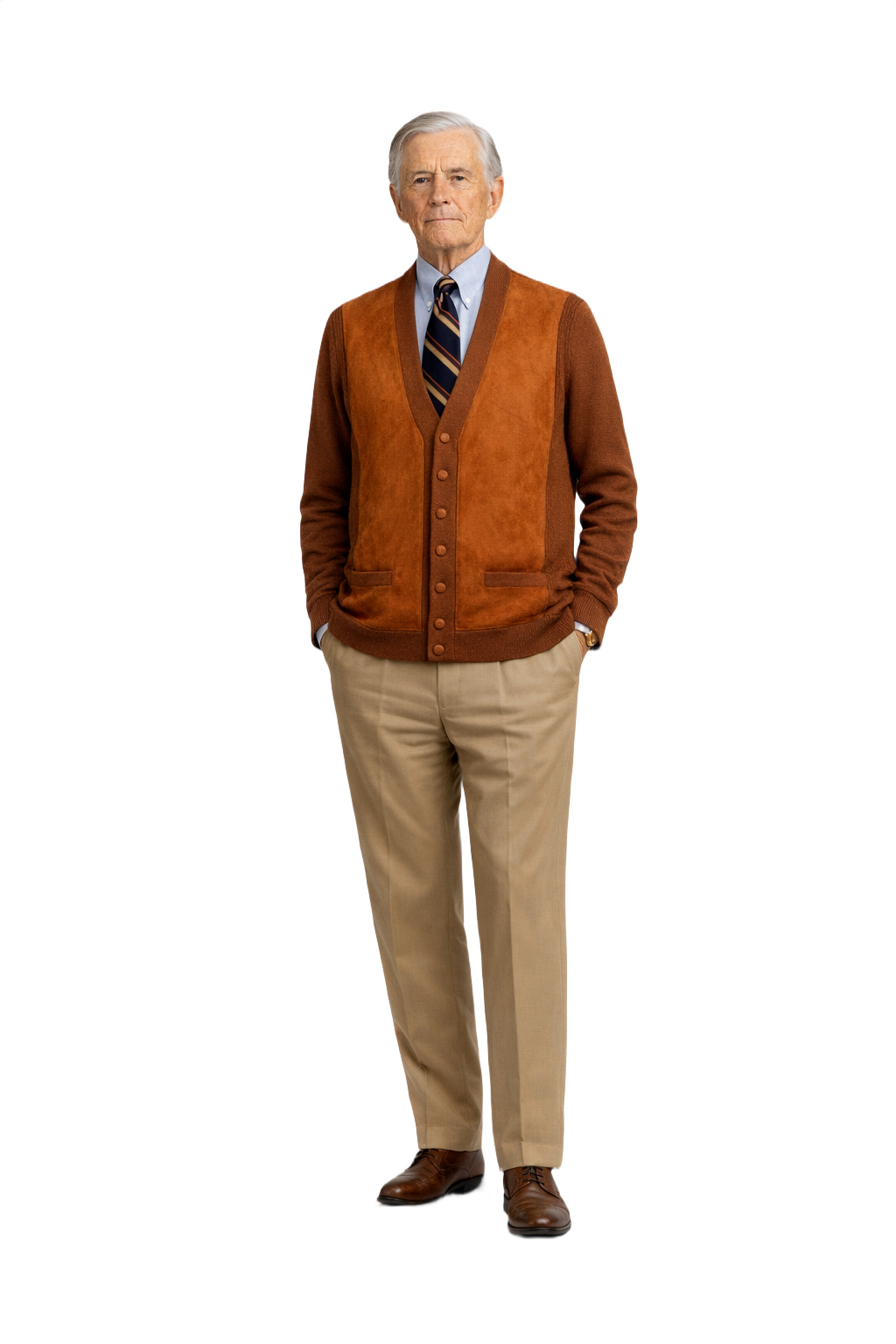 1960s Rust Wool and Suede Cardigan - Model