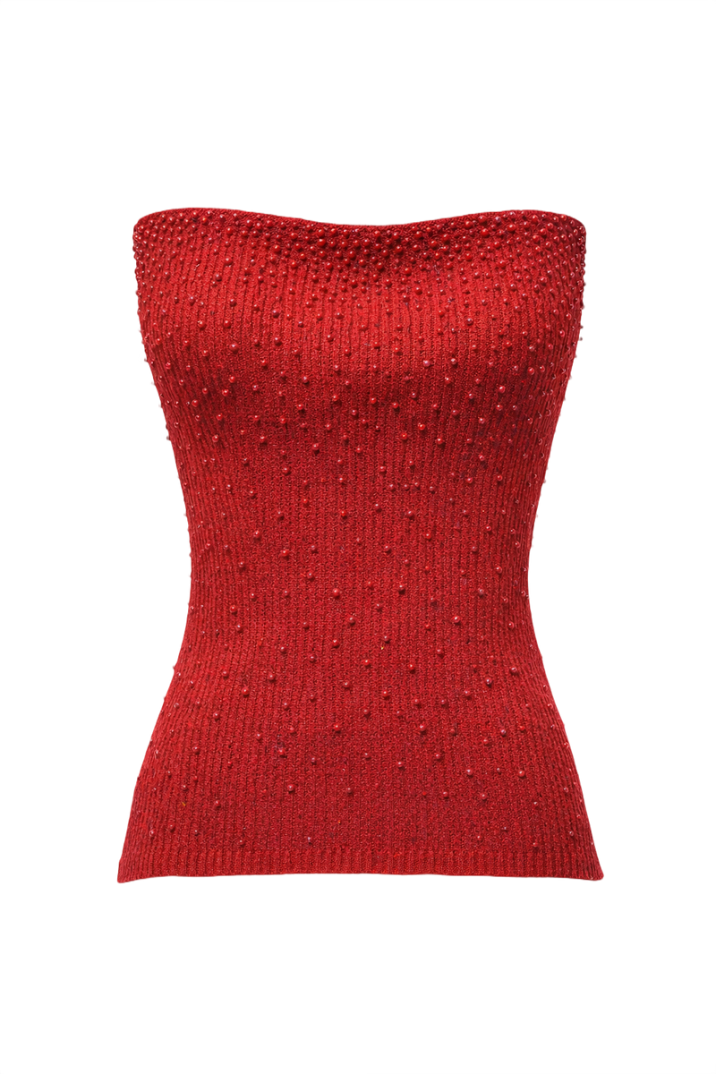 1970s Red Knit Tank Top and Scarf - Front View