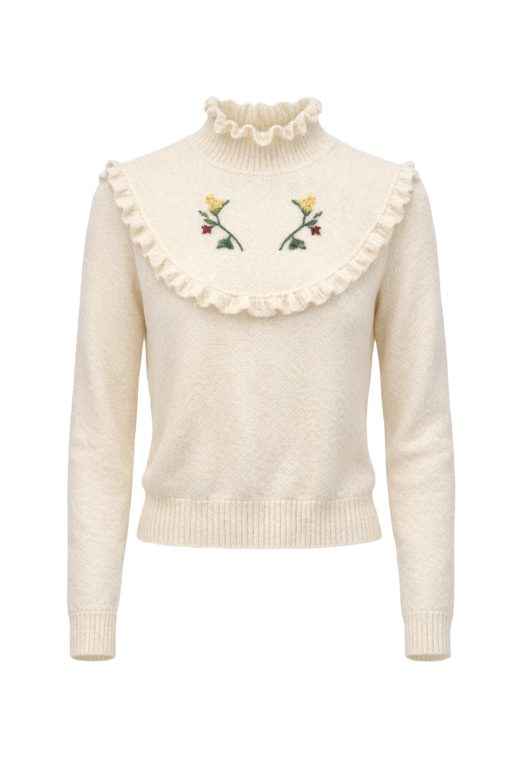 1970s Cream White Wool Sweater - Front View