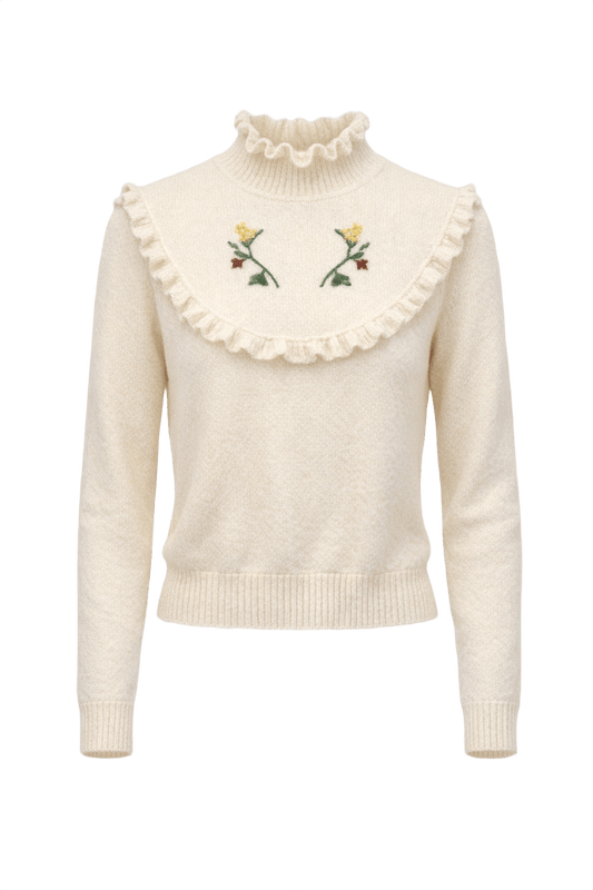 1970s Cream White Wool Sweater - Front View
