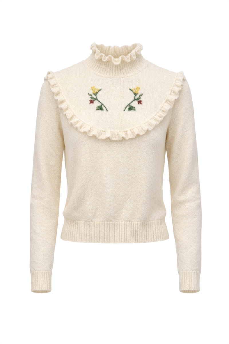 1970s Cream White Wool Sweater - Front View