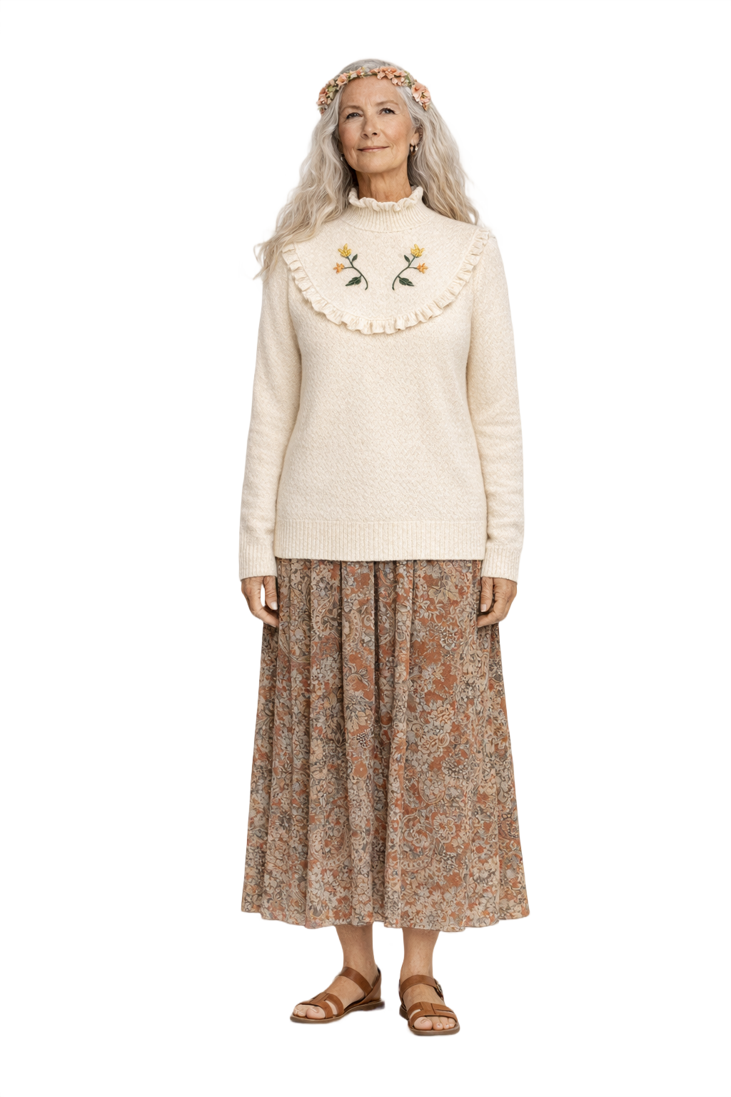1970s Cream White Wool Sweater - Model