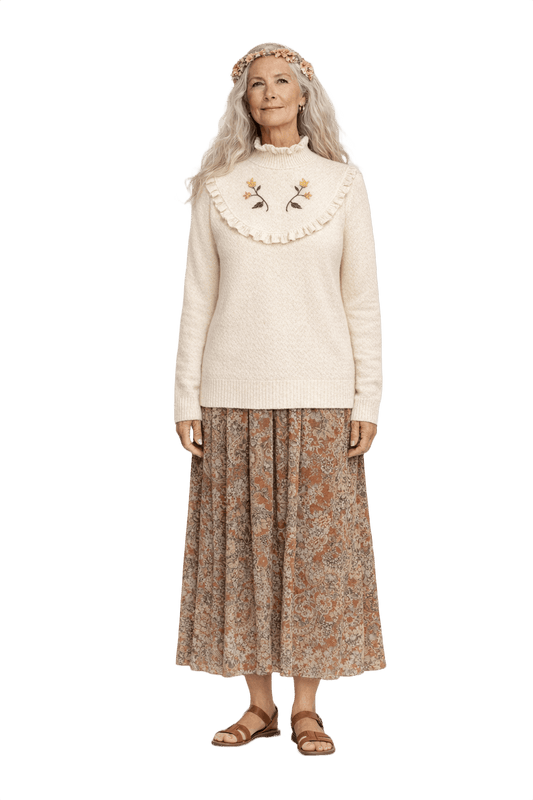 1970s Cream White Wool Sweater - Model