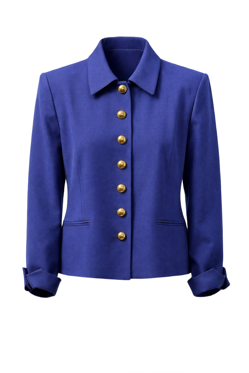 1980s Royal Blue Wool Jacket - Front View