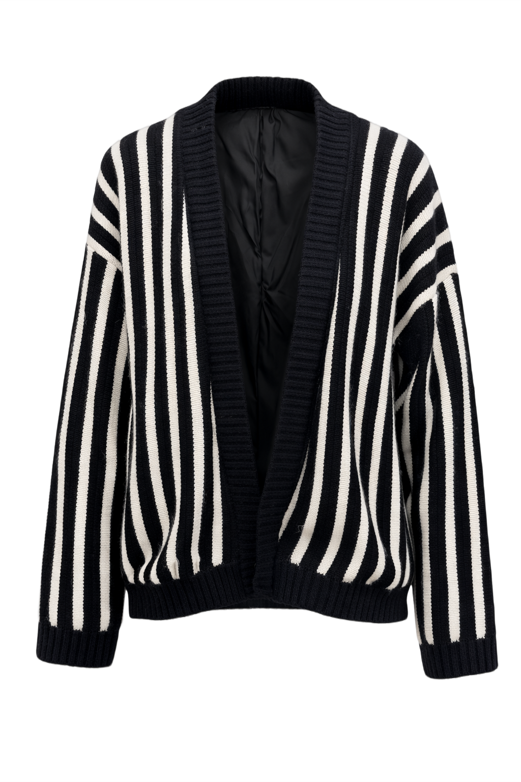 1980s Black White Wool Cardigan - Front View