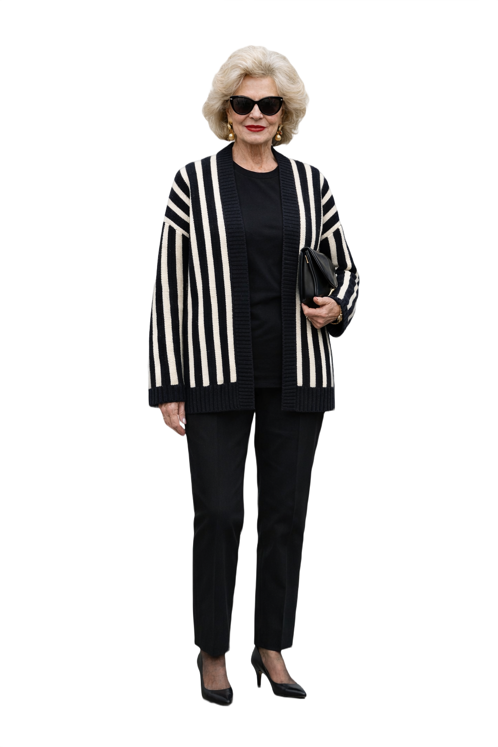 1980s Black White Wool Cardigan - Model