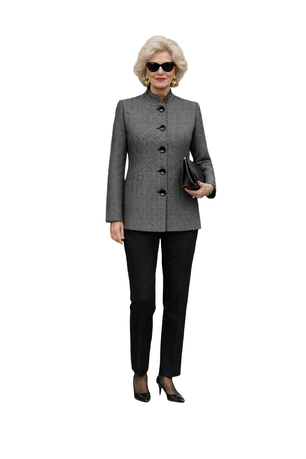 1980s Black and White Wool Blazer - Model