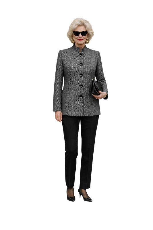 1980s Black and White Wool Blazer - Model