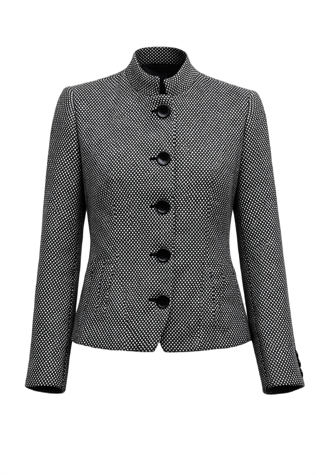 1980s Black and White Wool Blazer - Front View