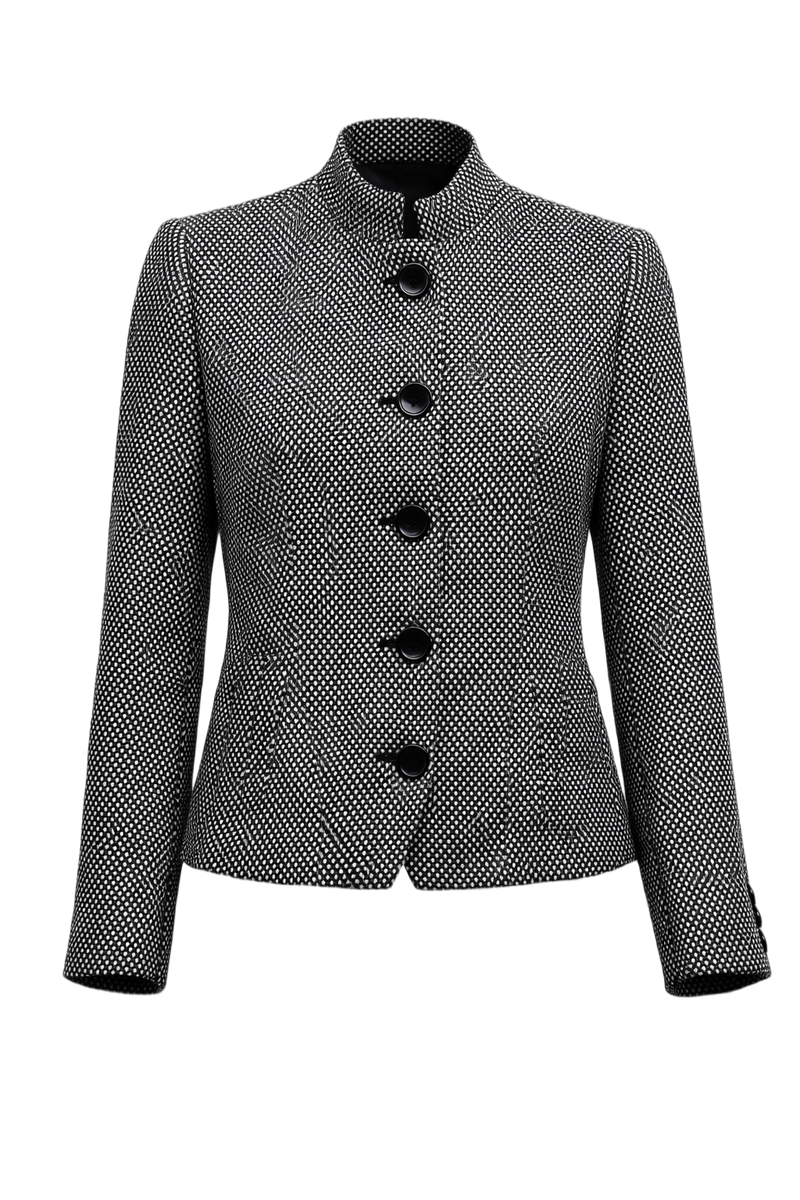 1980s Black and White Wool Blazer - Front View
