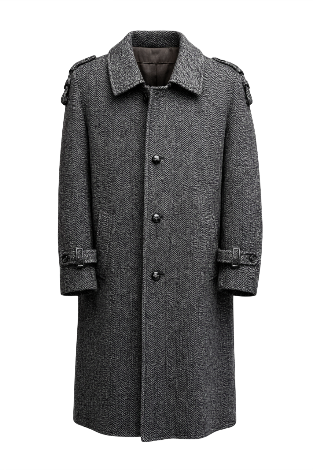 1970s Dark Grey Wool Coat - Front View