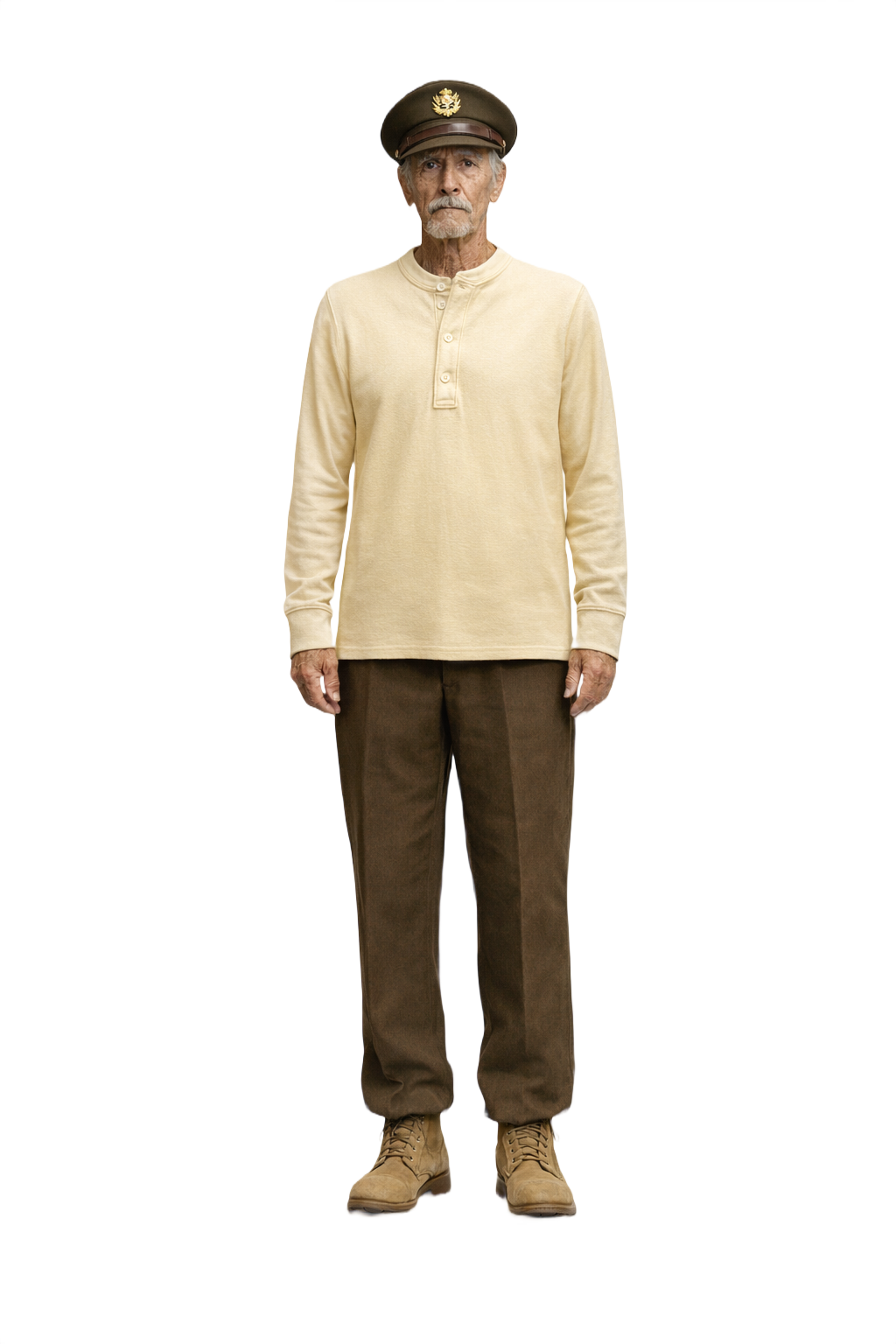 1940s Light Yellow Cotton Henley - Model