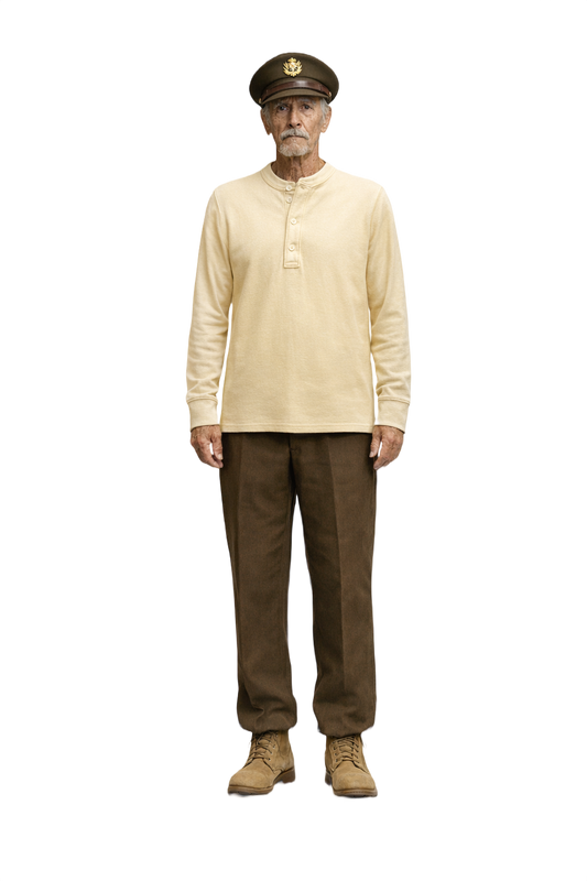 1940s Light Yellow Cotton Henley - Model